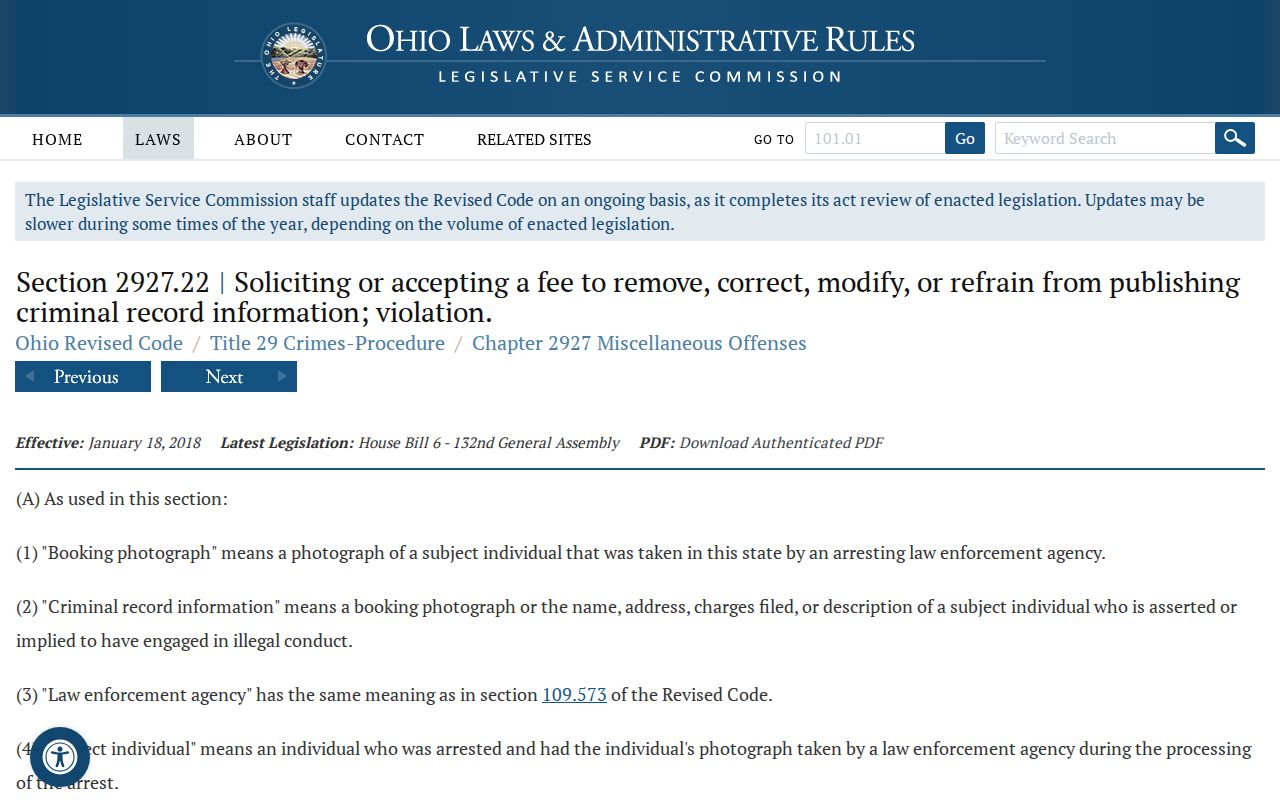 Ohio booking-photo law affecting Greene County released inmate mugshots